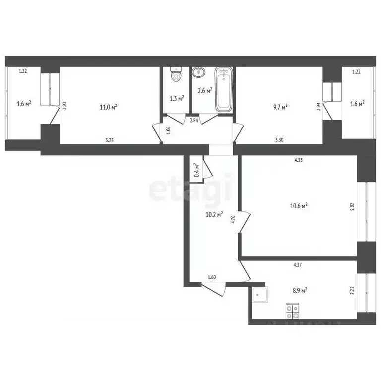 3-к кв. Башкортостан, Стерлитамак ул. Богдана Хмельницкого, 44 (64.1 ... - Фото 1