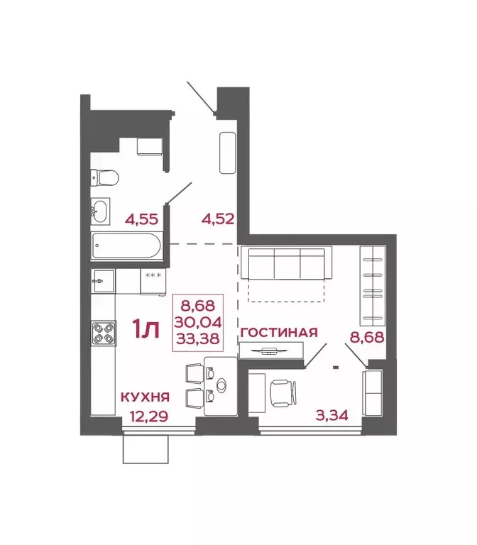 1-комнатная квартира: Пенза, ЖК Микрорайон Новобережье (33.38 м) - Фото 1