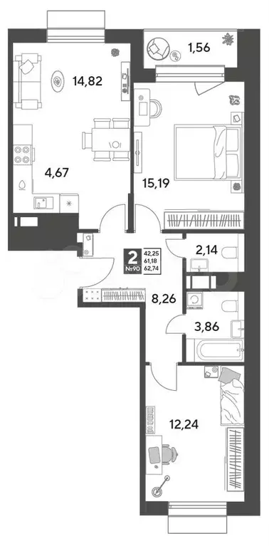 2-к. квартира, 62,7 м, 9/9 эт. - Фото 0