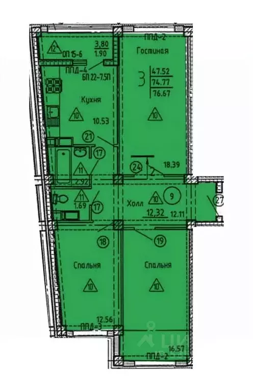 3-к кв. Пензенская область, Пенза ул. Генерала Глазунова, 6 (78.34 м) - Фото 1