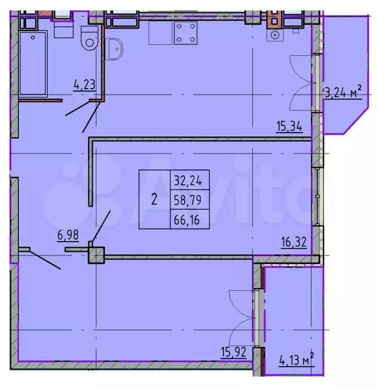 2-к. квартира, 66,1 м, 3/5 эт. - Фото 0