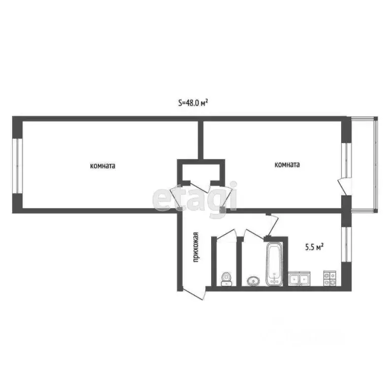 2-к кв. Омская область, Омск ул. 3-я Молодежная, 52 (48.3 м) - Фото 1