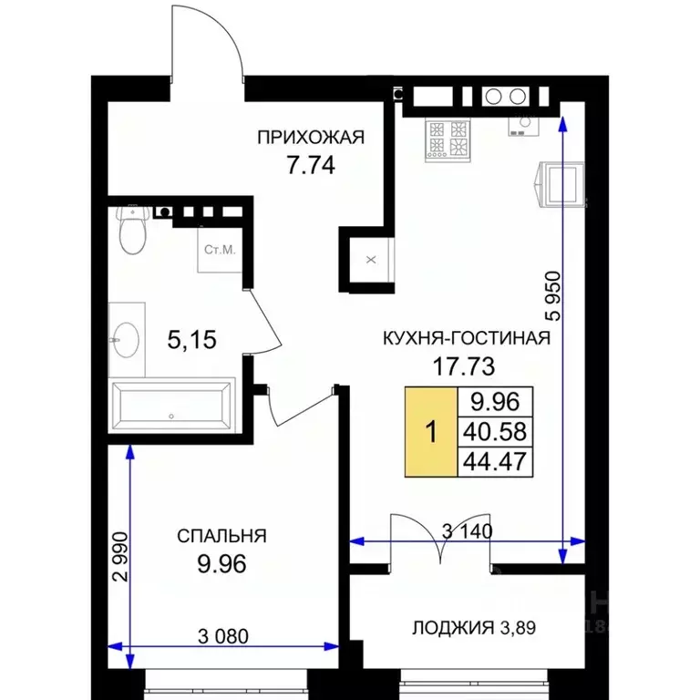 1-к кв. Калининградская область, Гурьевск Включи жилой комплекс (44.47 ... - Фото 0