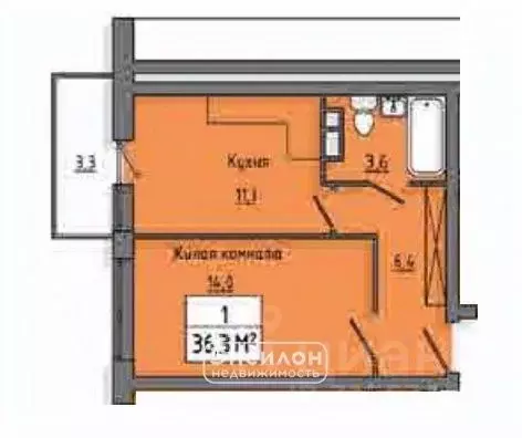 1-к кв. Курская область, Курск ул. Энгельса, 158к1 (36.3 м) - Фото 1