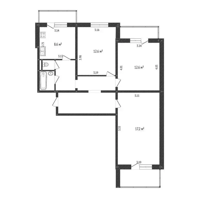 3-комнатная квартира: Белгород, улица Есенина, 48 (68.5 м) - Фото 2