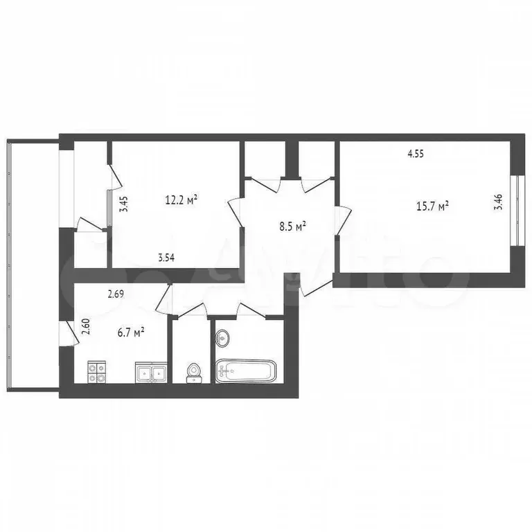 2-к. квартира, 52 м, 2/5 эт. - Фото 0