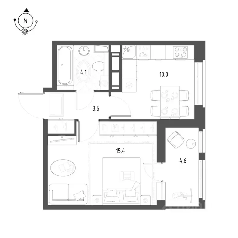 1-к кв. Омская область, Омск Зеленая река мкр, 1 (35.4 м) - Фото 0