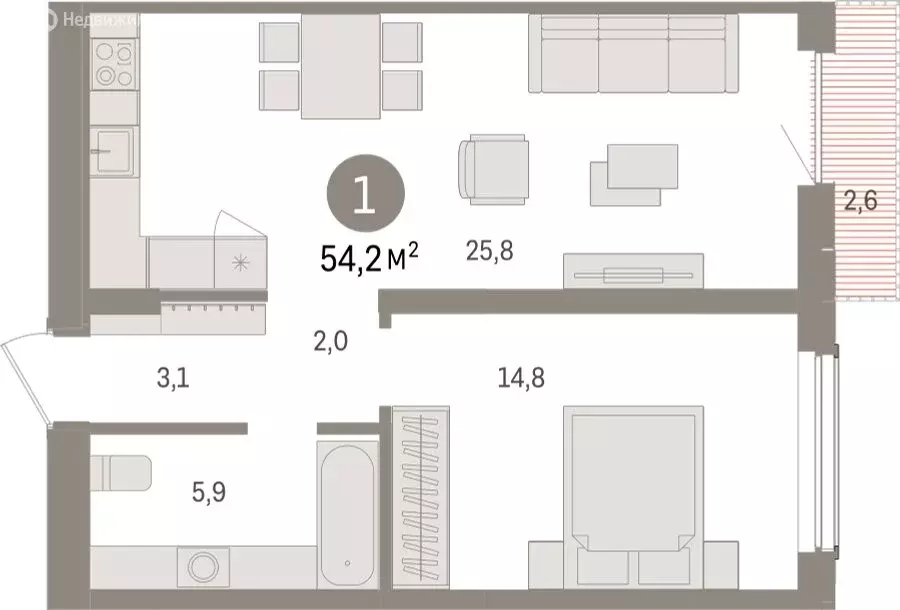 1-комнатная квартира: Новосибирск, улица Аэропорт (54.15 м) - Фото 1