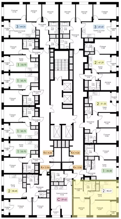 2-к кв. Тульская область, Тула Один жилой комплекс (46.61 м) - Фото 2