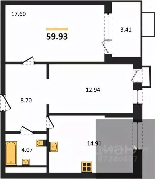 2-к кв. Воронежская область, Воронеж наб. Чуева, 7 (59.93 м) - Фото 0