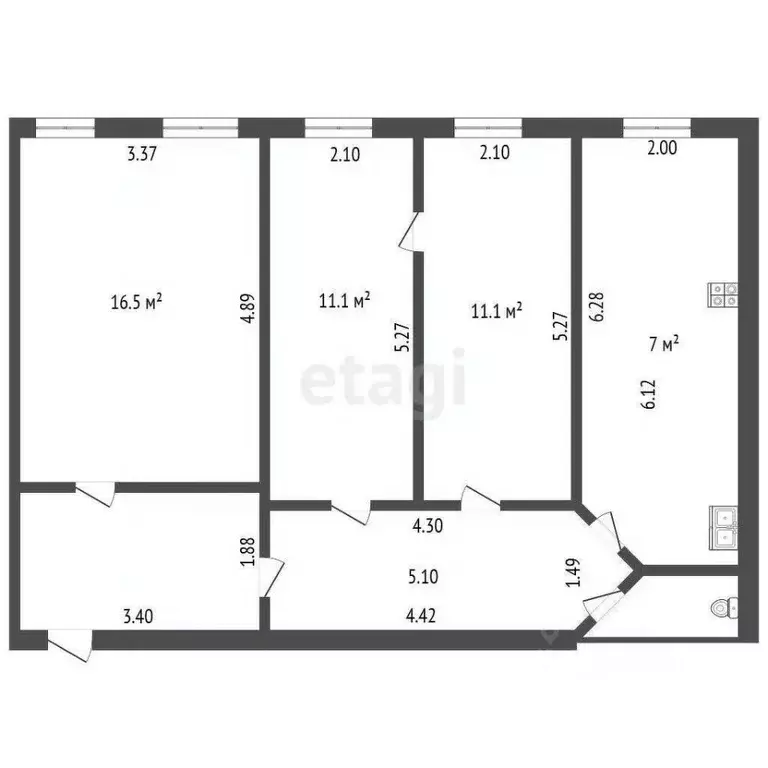 3-к кв. Санкт-Петербург Рижский просп., 44Б (65.6 м) - Фото 1