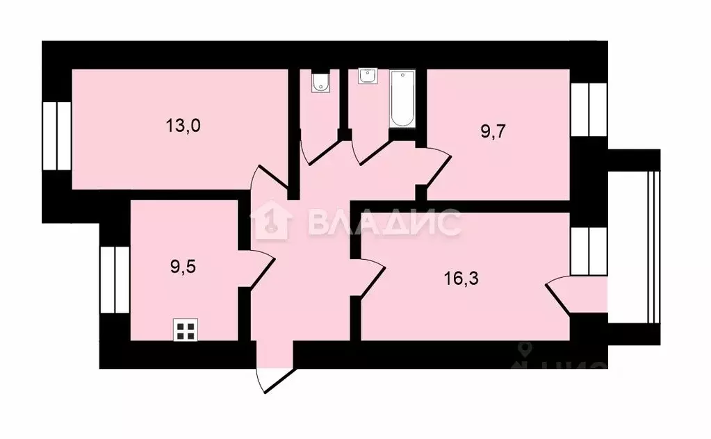 3-к кв. Ивановская область, Иваново ул. Багаева, 37 (63.0 м) - Фото 2