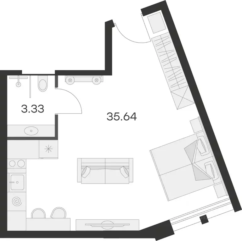 Студия Санкт-Петербург просп. Энергетиков, 2к1 (37.7 м) - Фото 2
