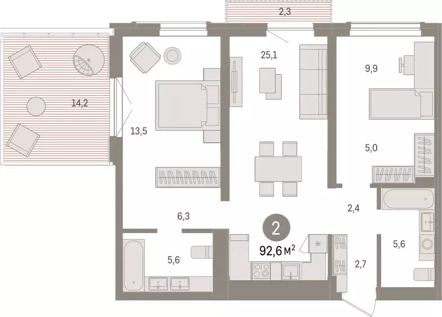 2-комнатная квартира: Новосибирск, улица Аэропорт (92.56 м) - Фото 1