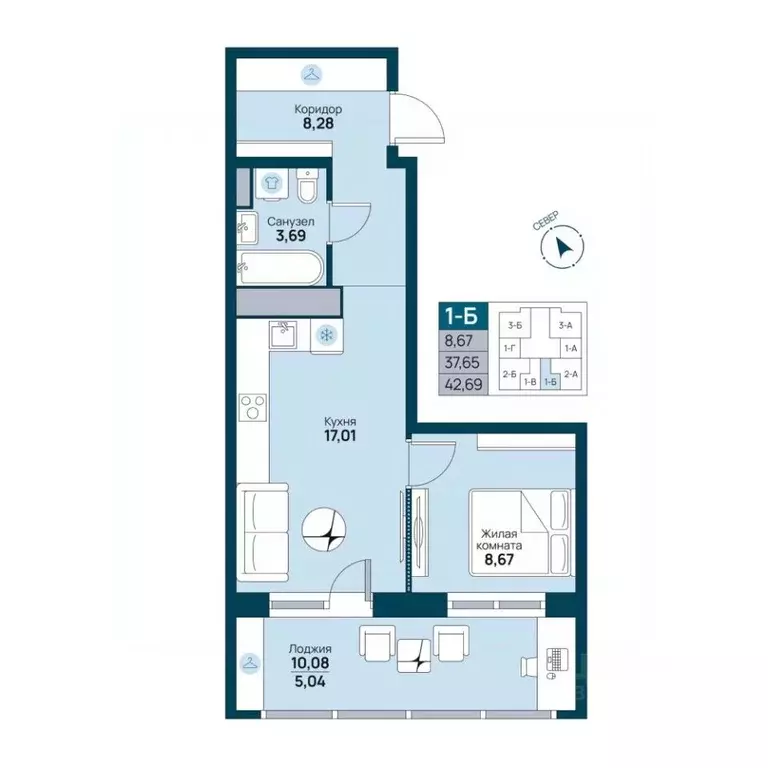 1-к кв. Хабаровский край, Хабаровск Слободская ул. (42.69 м) - Фото 2