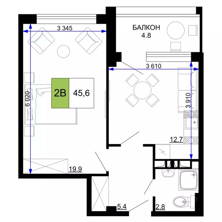 2-к кв. Краснодарский край, Анапа проезд Сосновый (45.6 м) - Фото 0