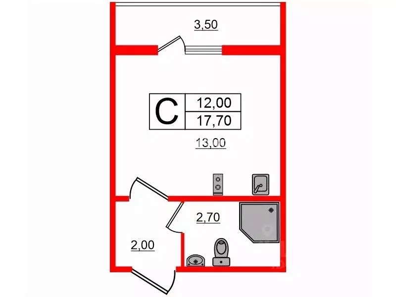 Студия Санкт-Петербург ул. Пахомовская, 26 (17.7 м) - Фото 1