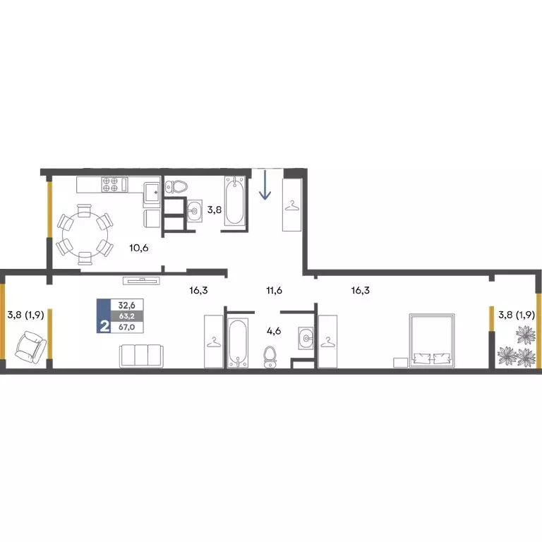 2-комнатная квартира: Перевальное, ЖК Предгорье (67 м) - Фото 1