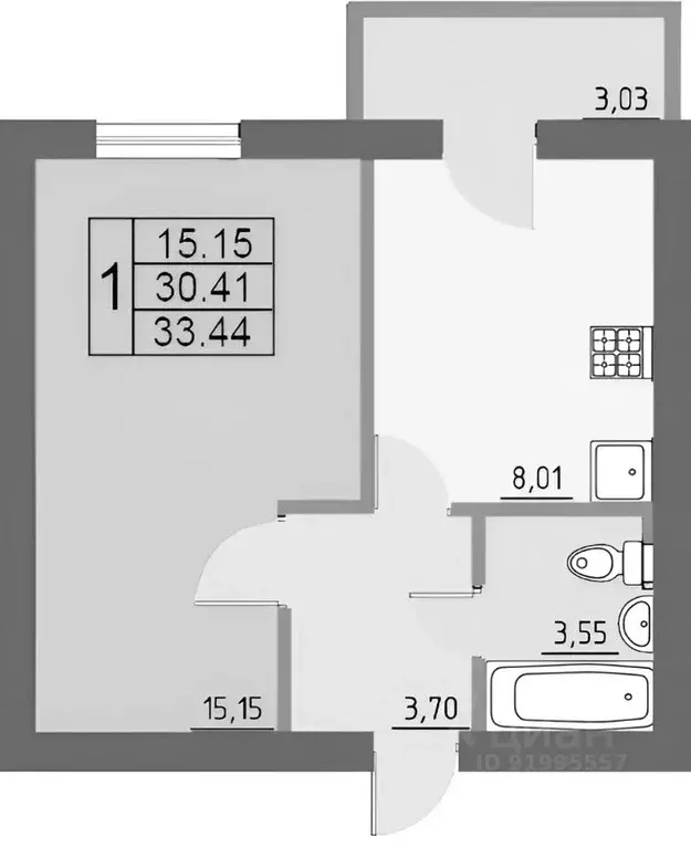 1-к кв. Смоленская область, Смоленск ш. Киевское, 53 (33.5 м) - Фото 2