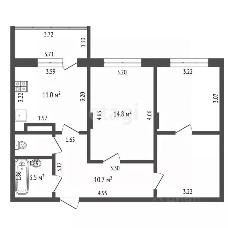 3-к кв. Чувашия, Чебоксары Ярмарочная ул., 16 (62.9 м) - Фото 2