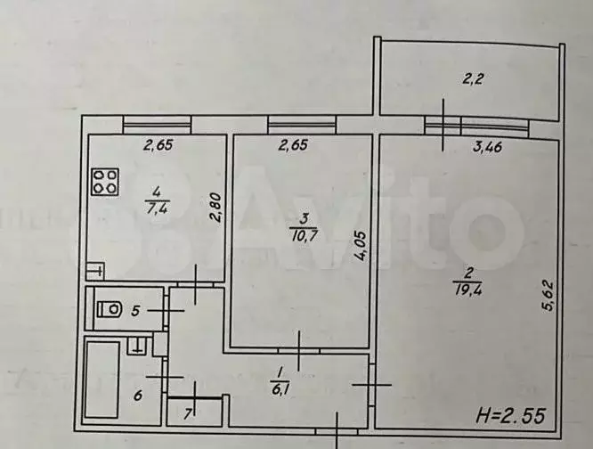 2-к. квартира, 49,7 м, 6/10 эт. - Фото 0