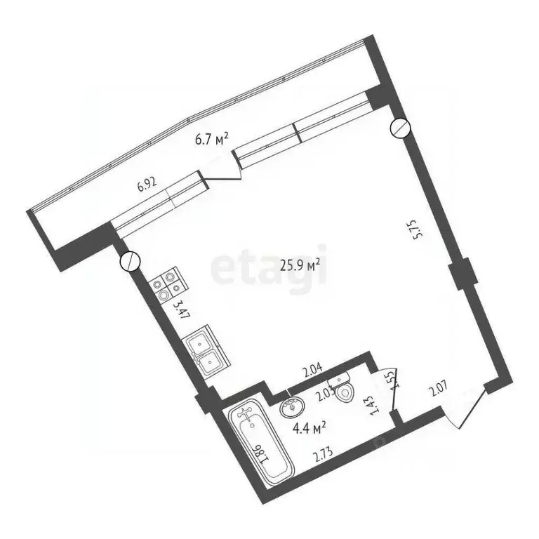 Студия Краснодарский край, Геленджик Крымская ул., 3к4 (37.0 м) - Фото 1