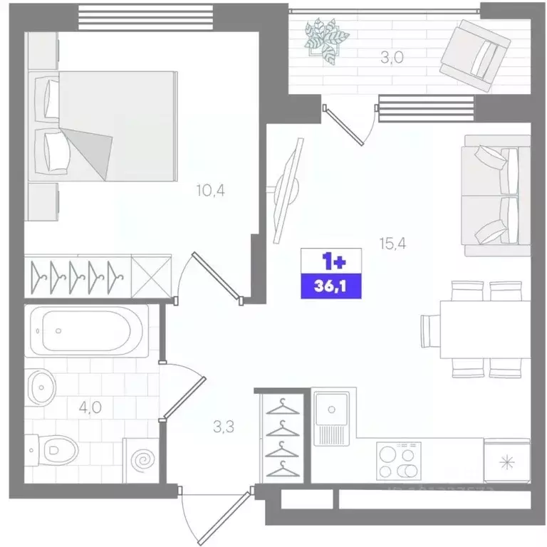 1-к кв. Тюменская область, Тюмень ДОК мкр,  (36.1 м) - Фото 0