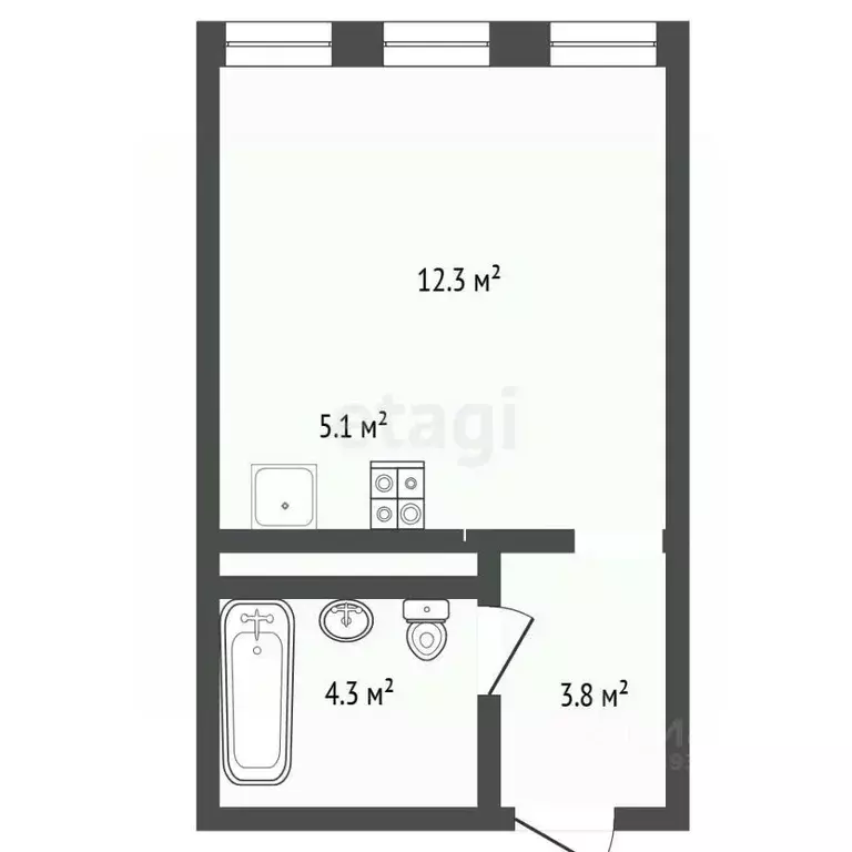 Студия Тюменская область, Тюмень ул. Евгения Войнова, 3к2 (25.0 м) - Фото 2