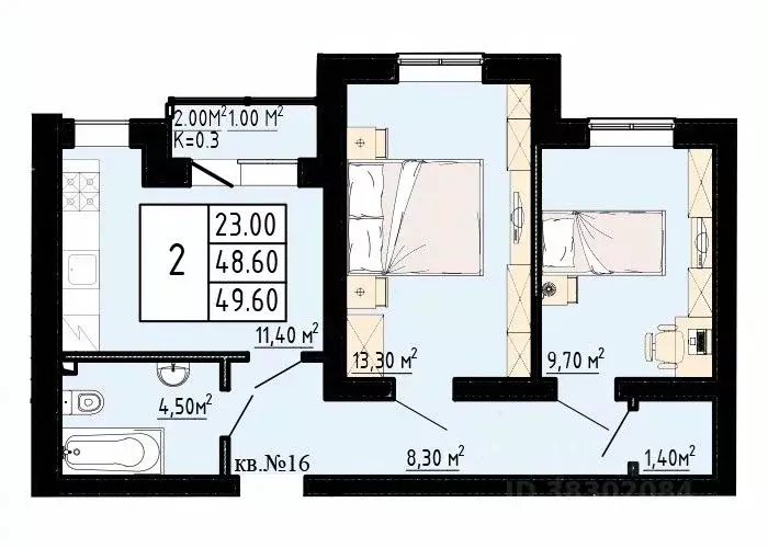 2-к кв. Ленинградская область, Коммунар г. Гатчинский муниципальный ... - Фото 1