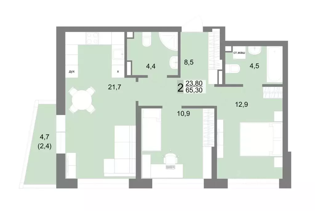2-к кв. Свердловская область, Екатеринбург ул. Семена Лагоды, 80 (65.3 ... - Фото 0