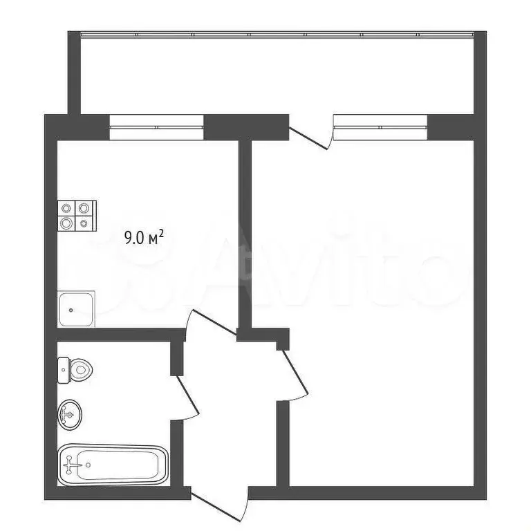 1-к. квартира, 35,6 м, 6/9 эт. - Фото 1