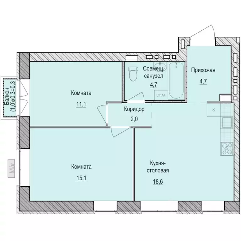 2-к кв. Удмуртия, Завьяловский район, с. Первомайский Санвилл жилой ... - Фото 1