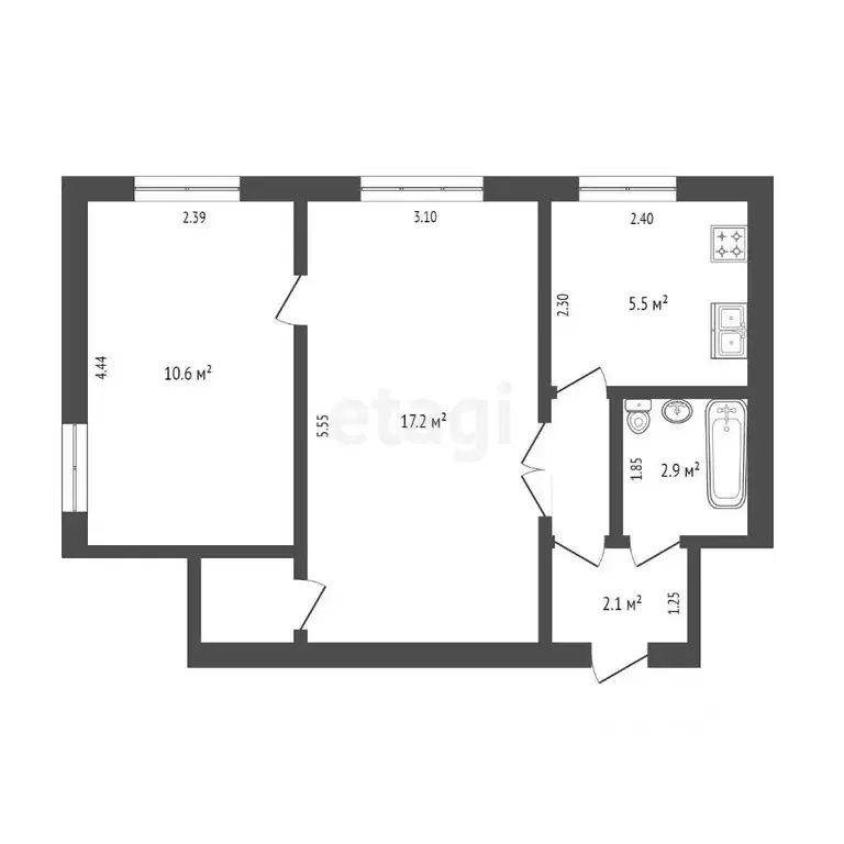 2-к кв. Кемеровская область, Кемерово ул. Александрова, 15 (40.7 м) - Фото 1
