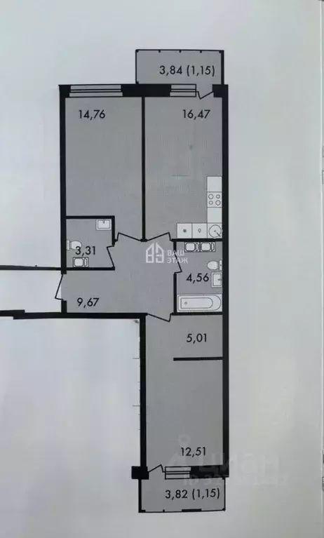 2-к кв. Калужская область, Калуга Первый на Правом жилой комплекс, 1 ... - Фото 1