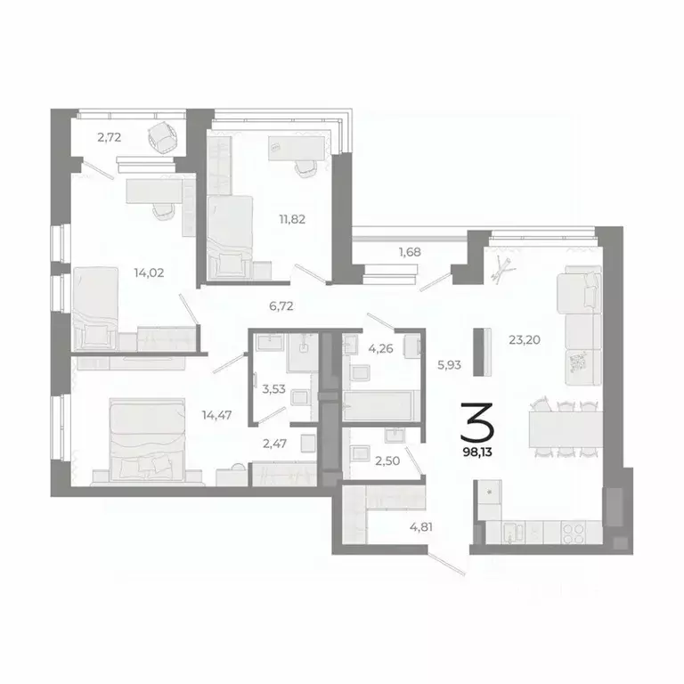 3-к кв. Свердловская область, Екатеринбург ул. Фурманова (98.13 м) - Фото 1