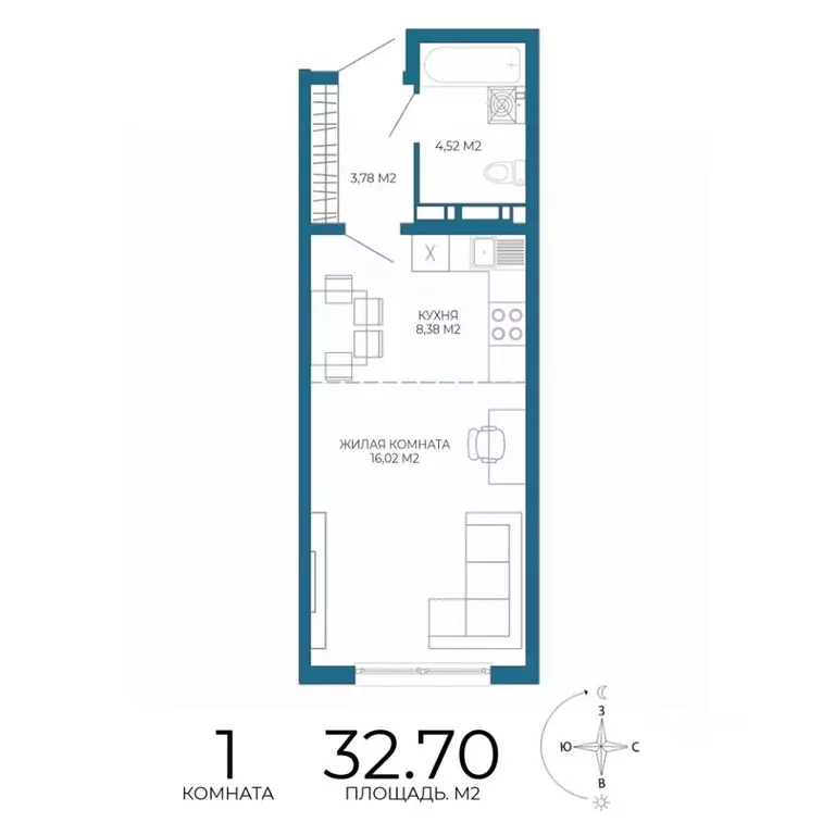 1-к кв. Пензенская область, Пенза Чаадаев жилой комплекс (32.7 м) - Фото 1