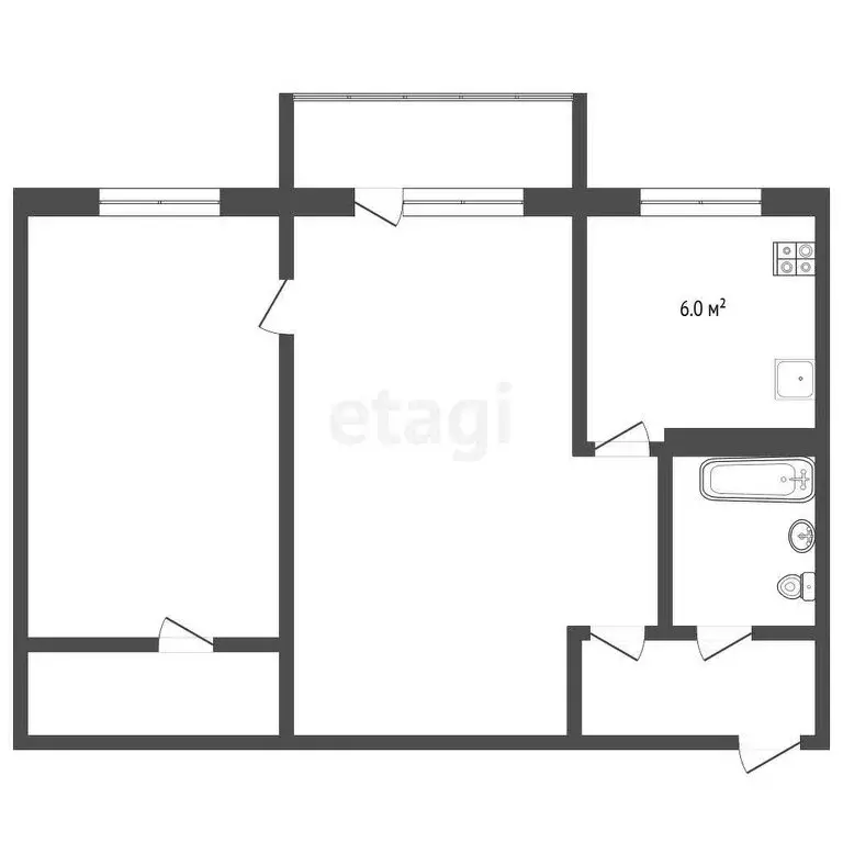 2-комнатная квартира: Кемерово, Пролетарская улица, 6 (46 м) - Фото 0