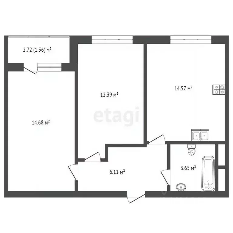 2-к кв. Тюменская область, Тюмень ул. Новоселов, 113 (51.5 м) - Фото 2