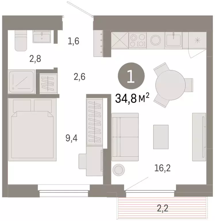 1-комнатная квартира: Новосибирский район, рабочий посёлок Краснообск, ... - Фото 2