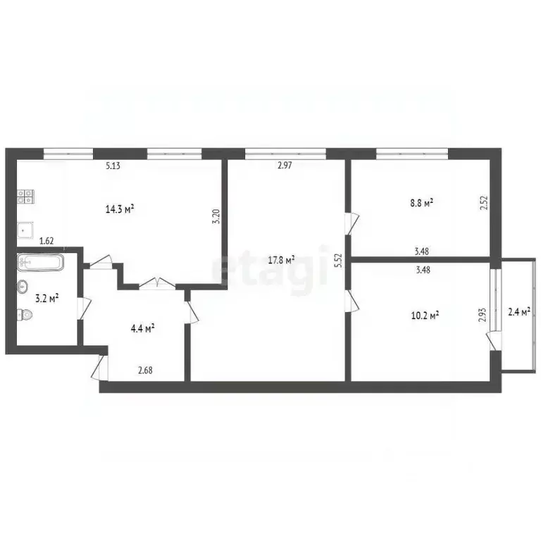 3-к кв. Башкортостан, Бирск Интернациональная ул., 120 (59.3 м) - Фото 0