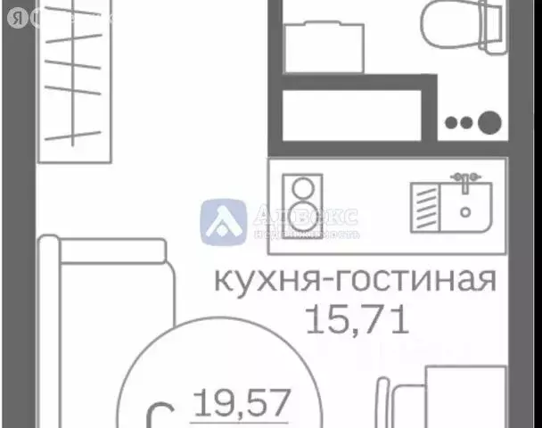 Квартира-студия: Патрушева, улица Александра Пушкина, 16 (23.6 м) - Фото 1