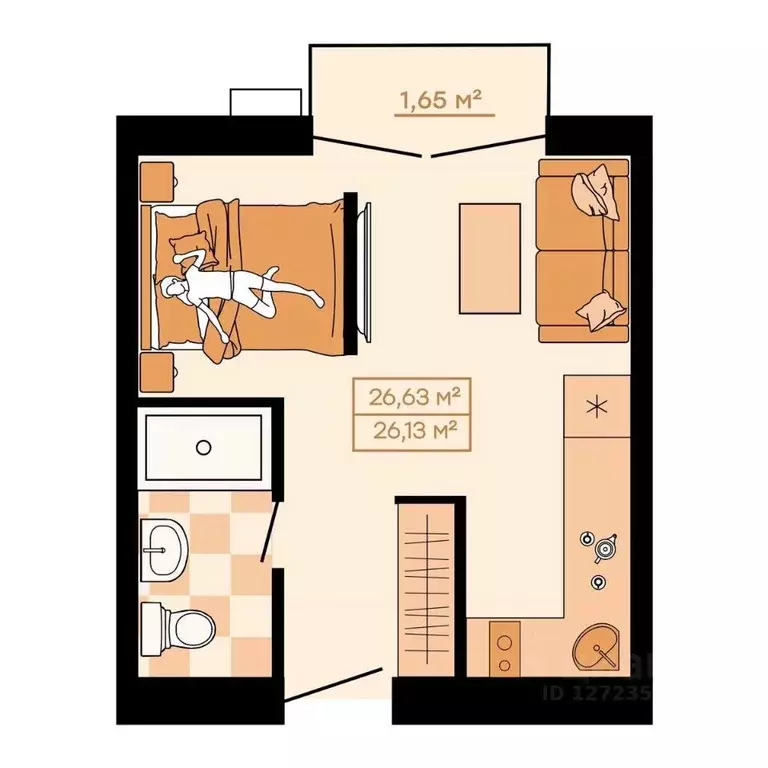 1-к кв. Приморский край, Владивосток Главная ул. (26.63 м) - Фото 1