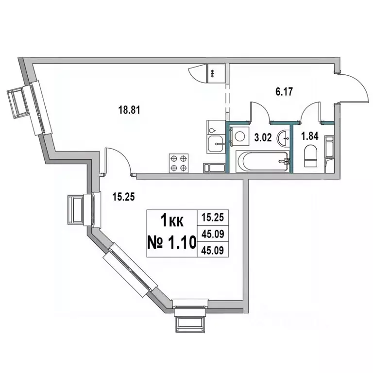 1-к кв. Ленинградская область, Выборг ул. 2-я Южная, 4 (45.09 м) - Фото 1