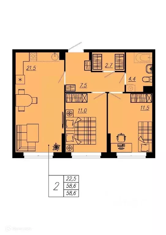 Продаётся 2-к квартира, 57.1 м - Фото 0