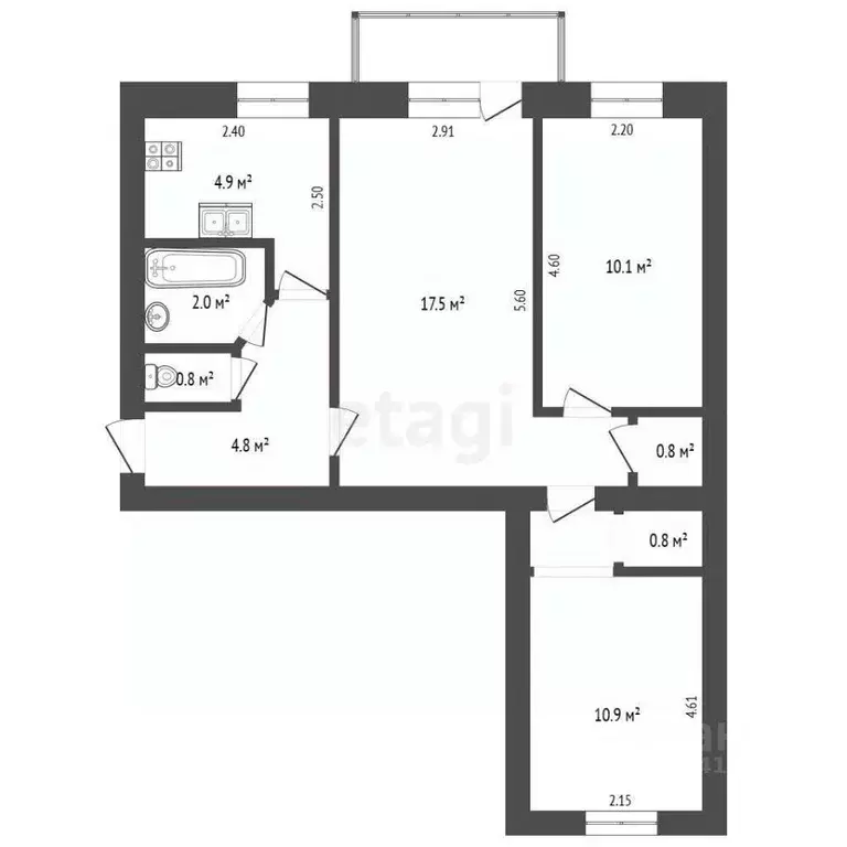 3-к кв. Севастополь ул. Розы Люксембург, 47 (53.6 м) - Фото 2