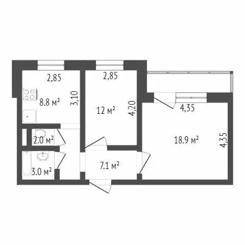 2-комнатная квартира: Ачинск, 2-й Юго-Восточный микрорайон, 55 (51.3 ... - Фото 1