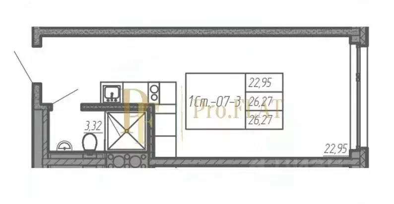 Студия Санкт-Петербург ул. Салова, 61 (26.27 м) - Фото 2