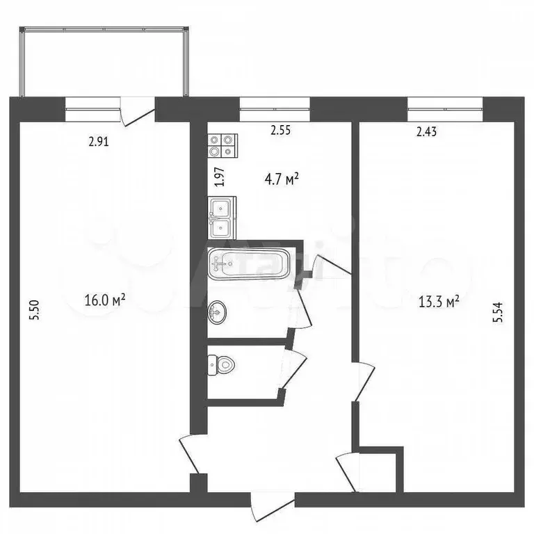 2-к. квартира, 43 м, 5/5 эт. - Фото 0
