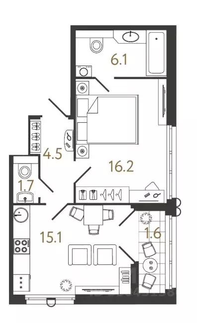 1-к кв. Санкт-Петербург Миргородская ул., 1 (43.0 м) - Фото 2