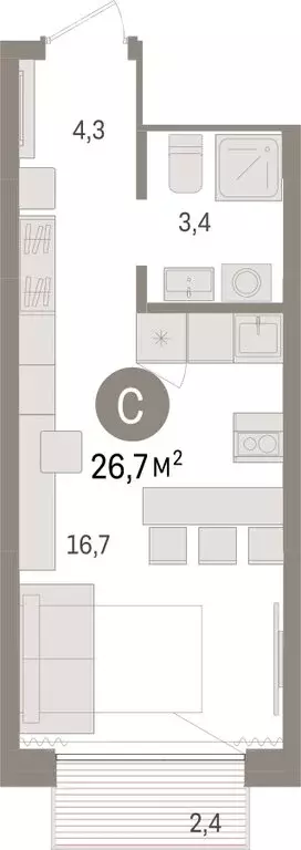 Квартира-студия: Тюмень, Краснооктябрьская улица, 4к3 (26.73 м) - Фото 1